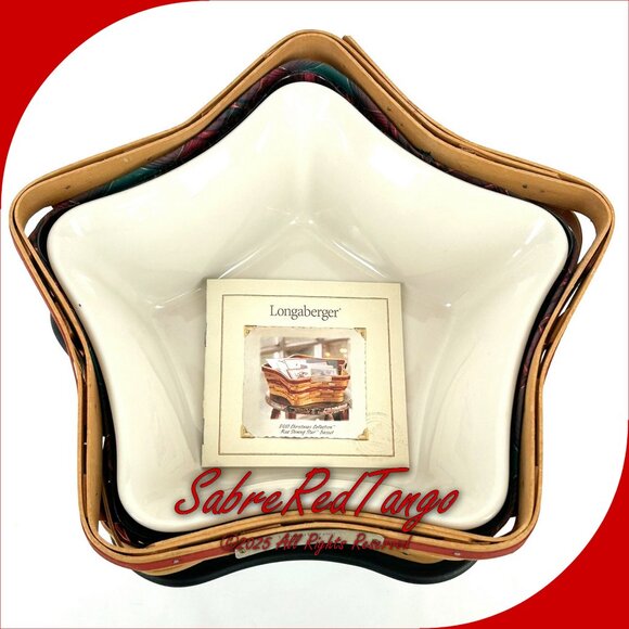 Longaberger 2001 Christmas Red Shining Star Basket Liner Protector Dish Stand - Picture 2 of 10
